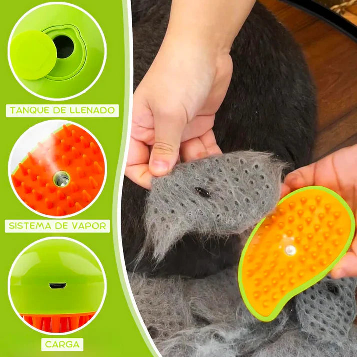 Cepillo de vapor para perros y gatos 3 en 1 auto limpiante (elimina el mal olor)